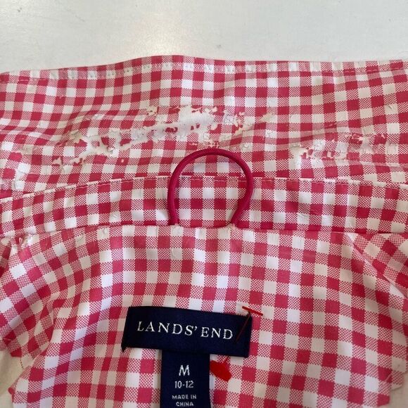 Lands End Kids Girls Gingham Red & White Hooded Rain Coat Sz M Preowned - Picture 10 of 11